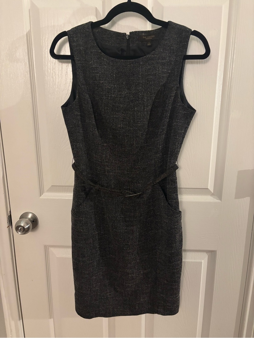 The Limited Black Tweed Belted Midi Sheath Dress